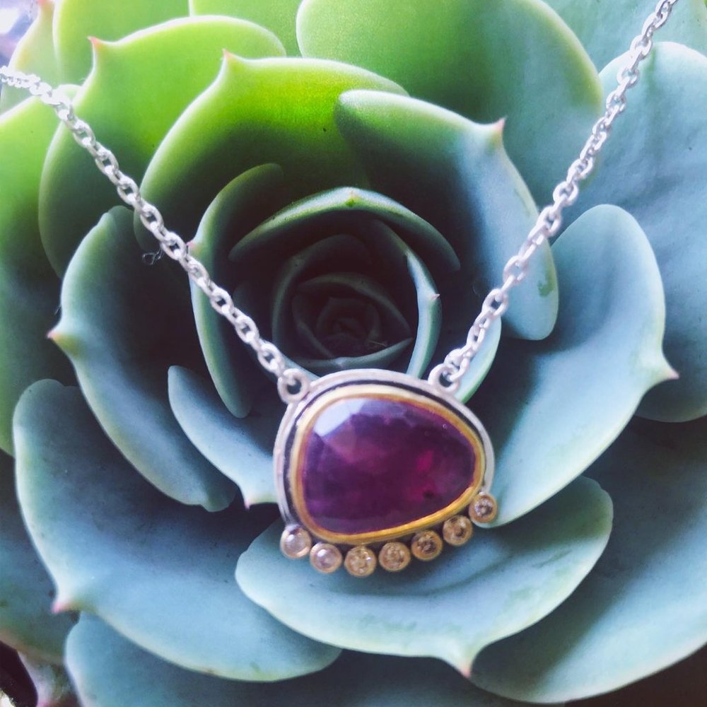 Pink Tourmaline Diamond Necklace